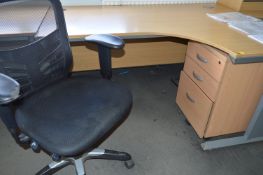 *L-Shape Desk with Right Hand Return in Light Oak and Silver Finish with Standalone Three Drawer