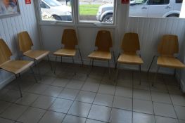 *Six Contemporary Style Reception Chairs with Oak Seats on Chrome Frames