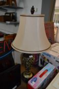 *Gilt & Wood Effect Table Lamp with Shade