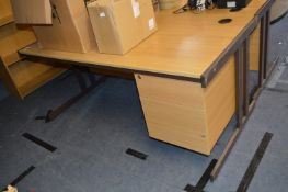 Single Pedestal Desk in Light Oak and Brown Finish