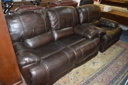 *Brown Leather Reclining Suite; Two Seat Sofa and Armchair