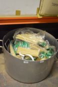 Large Aluminium Containing a Quantity of Bamboo Skewers and a Aluminium Colander