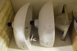 Two White Ceramic and One Stainless Steel Basins