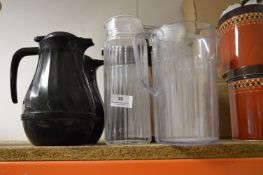 Three Insulated Coffee Pots, Two Glass Jugs and a Water Jug