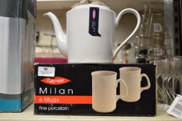 Set of Six Rayware Milan Mugs with Matching Teapot