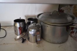 Aluminum Lidded Pan and a Stainless Steel Teapot