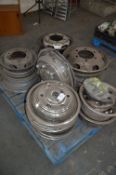 Pallet Containing Steel Wheel Rims and Chrome Wheel Trims