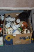 Box Containing Teapots, Jugs, Decorative Plates, etc.