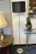Brushed Stainless Steel Standard Lamp with Black Shade