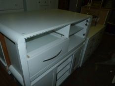 *White & Chrome Home Media Unit with Glazed Door and Drawer