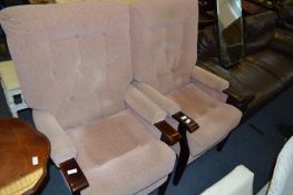 Pair of Pink Dralon Button Backed Occasional Chairs with Wood Frames