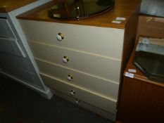 Melamine Chest of Five Drawers (Cream & Teak)