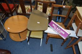 1970's Circular Two Tier Trolley Table, Footstool, Occasional Table and a Edwardian Bedroom Chair