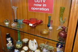 Ten Assorted Pieces of Decorative Glass; Paperweights, Specimen Vases, Ashtrays, etc.