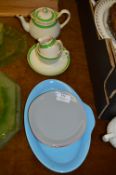 Soho Pottery Ltd Tea for One Set and a Set of Alfred Meeking Coloured Plates and Serving Plate