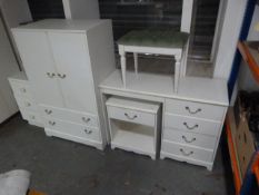Five Piece Bentwood Bedroom Suite; Tallboy, Bedside Cabinets, Dressing Tables Stool