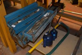 Blue Cantilever Toolbox Containing Assorted Tools, Bow Saw and Two Oil Cans