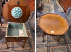 Circular Walnut Tilt Top Sewing Table with Piecrust Edge