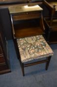 Dark Oak Telephone Table with Tapestry Upholstered Stool