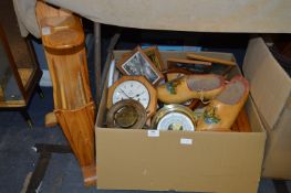 Box Containing Wall Clocks, Barometer and a Pine Magazine Rack