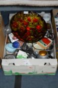 Box Containing Chrome Teaware, Brass Dish, Ornaments, Jugs, etc.
