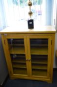 Solid Oak Display Cabinet Enclosed by Glass Door with Brass Furniture