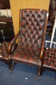 Oxblood Leather Mahogany Framed Rocking Chair with Button Back