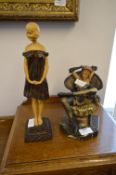 Pair of Lady Figurines on Marble Bases