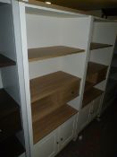 *Light Oak & Cream Open Fronted Bookcase over Cupboard with Drawer