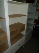 *Light Oak & Cream Open Fronted Bookcase over Cupboard with Drawer