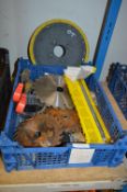 Box Containing Assorted TCT Saw Blades, Wire Brushes, Welding Rods, etc.
