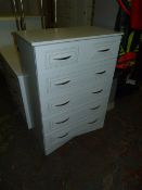 *White Chest of Five Drawers with Brushed Stainless Steel Handles