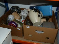 Two Boxes Containing Assorted Decorative China, Tea Sets, Vases, etc.