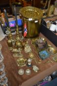 Brassware; Coal Bucket, Candlesticks, Pin Trays, Ornaments, etc.
