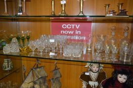 Mixed Lot of Assorted Etched and Cut Glassware; Decanters, Vases, Sherry Glasses, Wine Glasses,