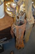 Set of Vintage Golf Clubs in Leather Carry Bag