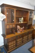 Large Oak Sideboard Wall Unit with Paneled Doors