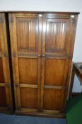 Oak Double Door Wardrobe with Linen Fold Panels
