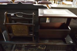 Simulated Mahogany Magazine Rack with Tiled Top, and a Dark Wood Magazine Rack with Bergere Sides
