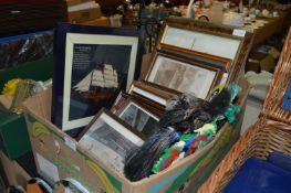 Box Containing Framed Photos and Prints 
