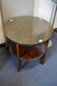 Circular Walnut Occasional Table with Plated Glass Top and Undershelf