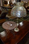 Brass & Onyx Table Lamp and a Carved Teak Folding Side Table
