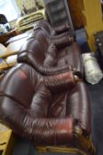 Oxblood Faux Leather Three Piece Suite on Hard Wood Frame with Carved Detail