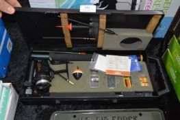 Fishing Tackle Travelling Box; Floats, Reel, Telescopic Rod