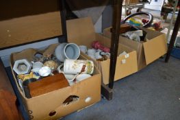 Three Boxes Containing Ornament, Glassware, Vases, etc.