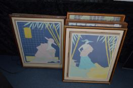 Set of Framed Limited Edition Signed Gouache Prints