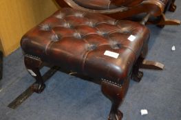 Oxblood Leather Mahogany Framed Footstool on Ball & Claw Feet