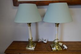 Pair of Brass and Ceramic Table Lamps with Shades