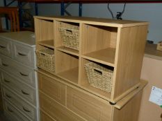 Set of Light Oak Pigeon Holes with Three Wicker Baskets