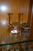 Pair of Brass Candlesticks and Four Tea Light Holders